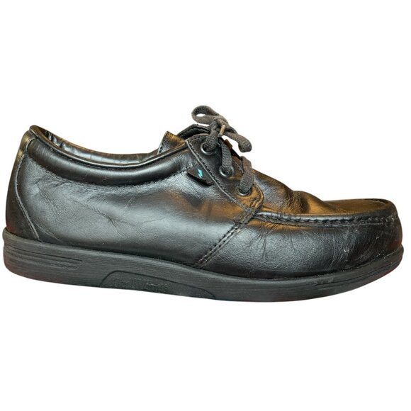 Vintage Red Wing Black Leather Steel Moc Toe Derby Work Shoes Mens Size 10 D USA